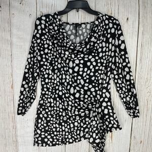 Essentials by Milano Tunic Top Womens Size S Black White Polka Dot Cowl Neck